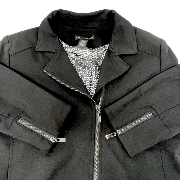 Grace Elements Black Zip Up Jacket Size 10 Zip Cuffs Neutral Fitted Classic Moto - Picture 11 of 14